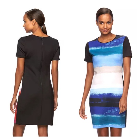 NWT REED by Reed Krakoff Striped Scuba Sheath Dress Ocean Blue - Picture 2 of 8